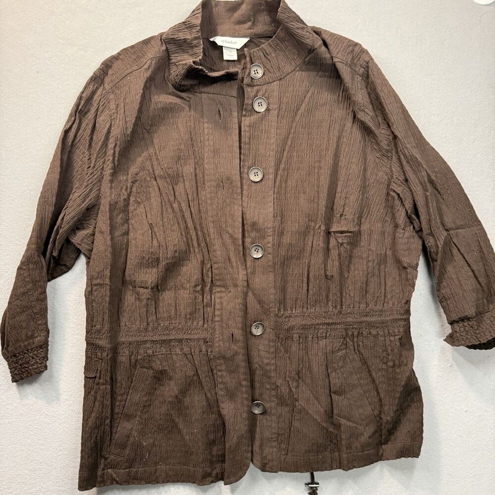 CJ Banks Jacket 1X Brown Crinkle Button Front Lightweight Plus Size Smoke Free